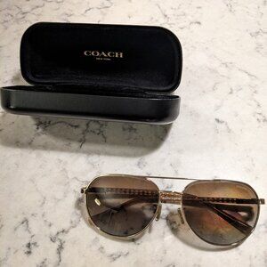 Coach Womans Sunglasses- HC 7053 (L137) Polarized- LT Gold Crystal LT Brown